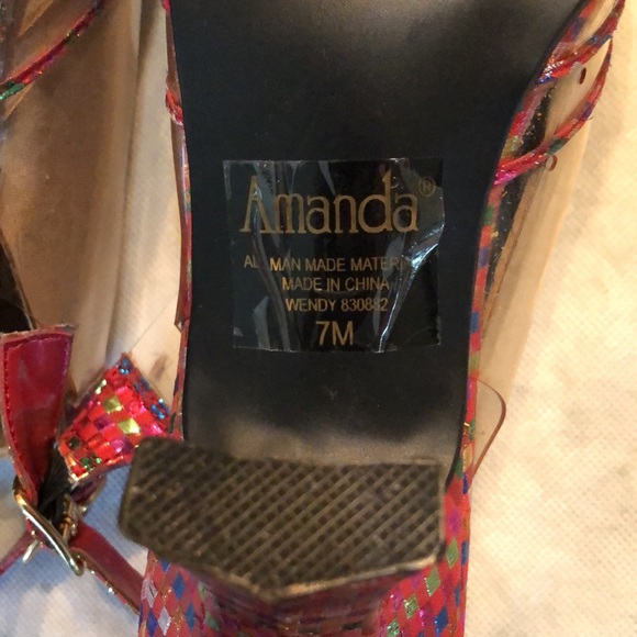 💞 Moved - Amanda Vinyl & Metallic ribbon back strap funky heels - Picture 7 of 12